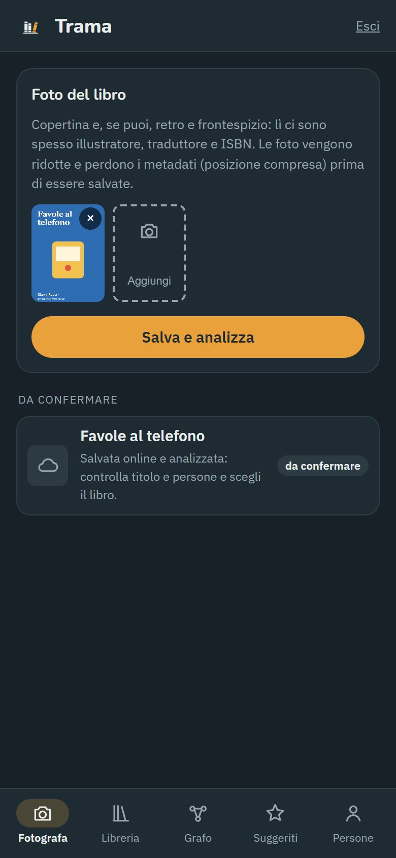 La pagina Fotografa: la foto della copertina e la scansione da confermare